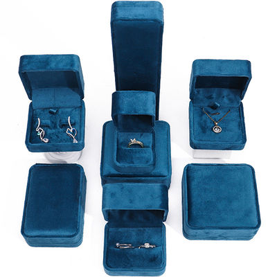 Wholesale manufacturing hot selling Luxury Jewellery Box Personalized Custom logo high end ब्लू नेकलेस ब्रेसलेट ईयररिंग्स रिंग पैकेजिंग वेलवेट ज्वेलरी बॉक्स