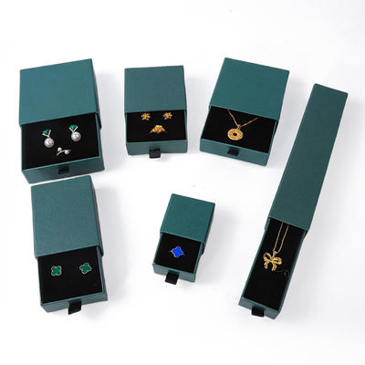 आयताकार आभूषण बॉक्स इको फ्रेंडली स्क्वायर पेपर ग्रीन ड्रॉवर आभूषण बॉक्स