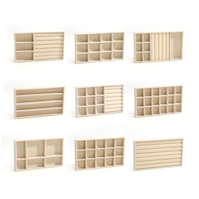 अनुकूलन योग्य लक्जरी बेज मखमली आभूषण ट्रे OEM आभूषण ट्रे रिंग ब्रेसलेट हार के लिए प्रदर्शन