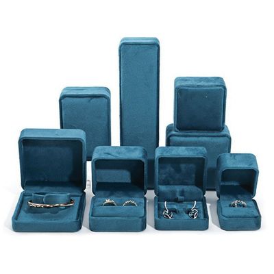 Wholesale manufacturing hot selling Luxury Jewellery Box Personalized Custom logo high end ब्लू नेकलेस ब्रेसलेट ईयररिंग्स रिंग पैकेजिंग वेलवेट ज्वेलरी बॉक्स